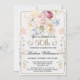Elegant Painted Blush Rose Floral 50th Birthday Inbjudningar