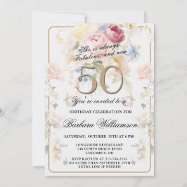 Elegant Painted Blush Rose Floral 50th Birthday Inbjudningar