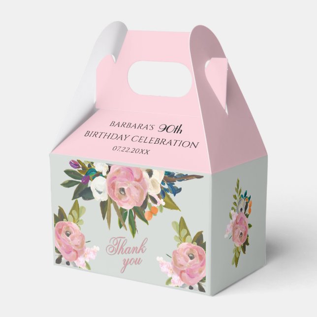 Elegant Painted Pink Floral 90th birthday favors  Presentaskar (Baksidan Sidan)