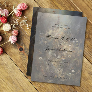 Elegant Painterly Script Fall Wildblommor Bröllop Spara Datumet