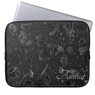Elegant Paisley Blommig Svart Personlig Laptop Fodral