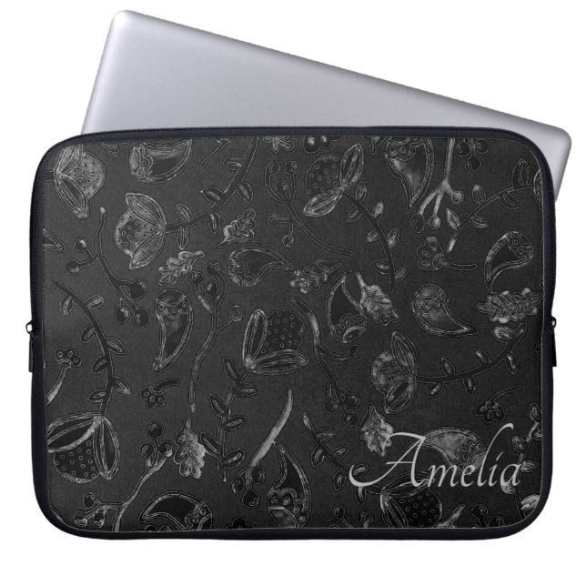Elegant Paisley Floral Black Personalised Laptop Fodral (Framsidan)