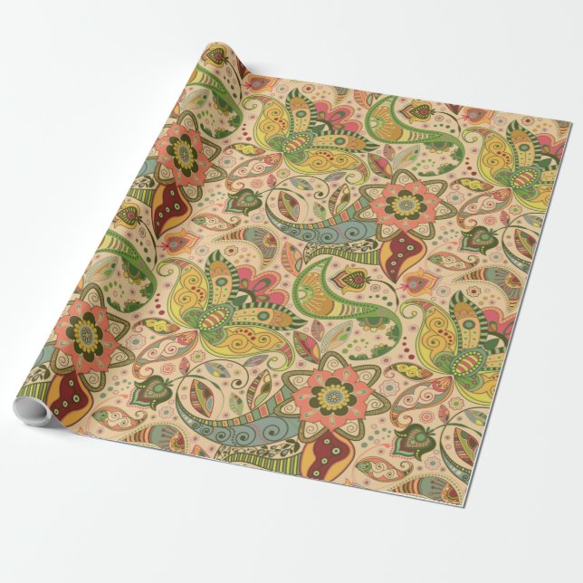 Elegant Paisley Flower Wrapping Papper Presentpapper (Utrullad)