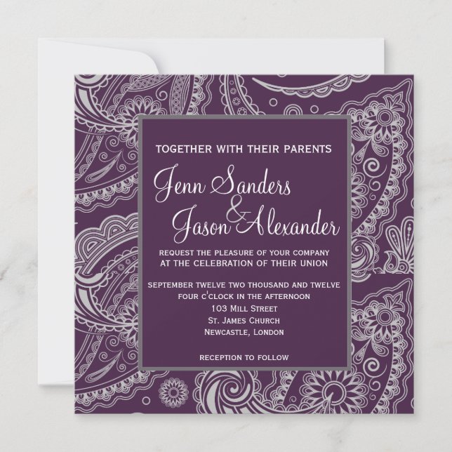 Elegant Paisley Formell bröllopsinbjudning Inbjudningar (Framsida)