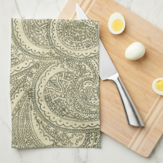 Elegant Paisley Ornate intricate black and white Kökshandduk
