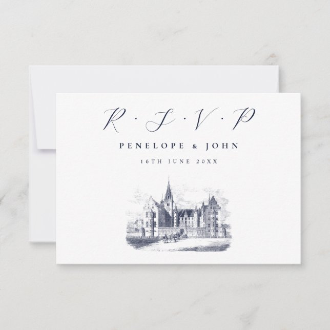 Elegant Palace Illustration Destination Wedding OSA Kort (Framsida)