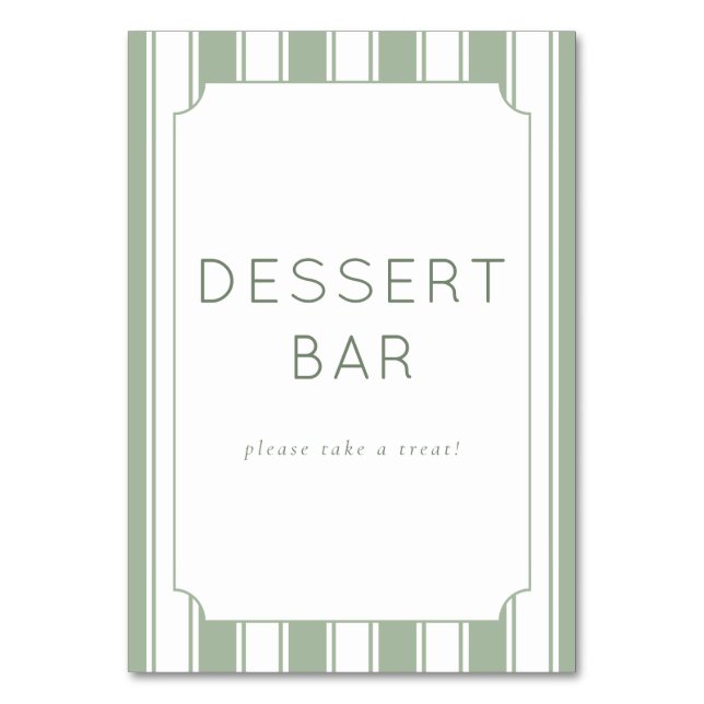 Elegant Pale Green Minimalist Dessert Bar Sign Bordsnummer (Framsidan)