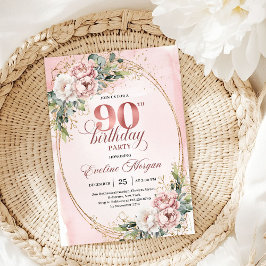 Elegant Pale Pink Gold Eucalyptus 90th Birthday  Inbjudningar