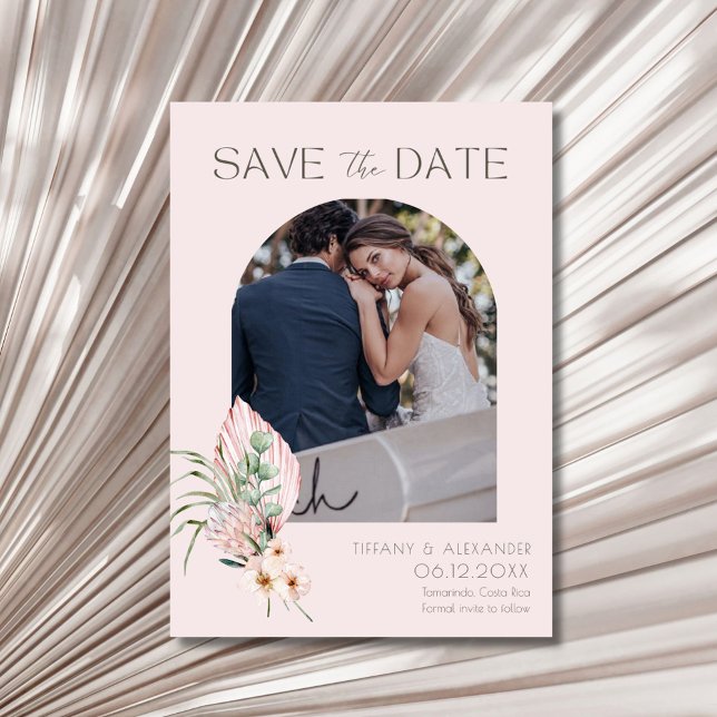 Elegant Palm Båge Destination Foto Spara Datum Datumet (Elegant Palm Arch Destination Photo Save the Date)