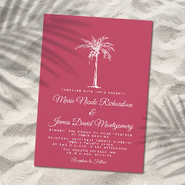 Elegant Palm Magenta Formell Strandbröllop Inbjudningar