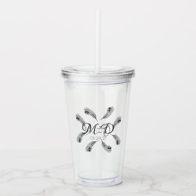 Elegant Palm Tree Bröllopspar Årsdag Take Away Mugg (Framsida)