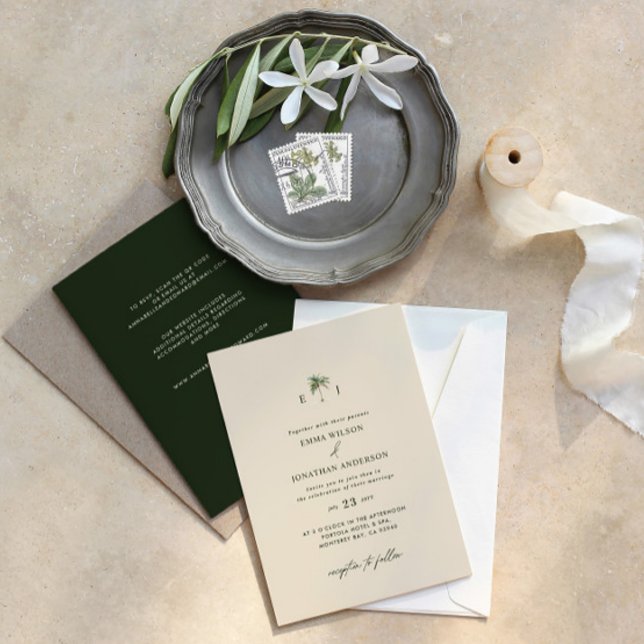 Elegant Palm Tree Wedding Invitation with QR Code Inbjudningar (Skapare uppladdad)