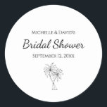Elegant Palm Trees Tropical  Modern Bridal Shower  Runt Klistermärke<br><div class="desc">Modern bridal shower sticker,  with a tropical palm trees and elegant black script typography design. With customizable lettering,  you can add your own information,  Great for planning a beach inspired pre-wedding celebration.</div>