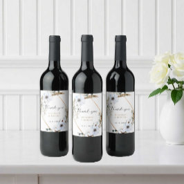 Elegant Pampas Grass and White Anemone Bröllop Vinflaska Etikett