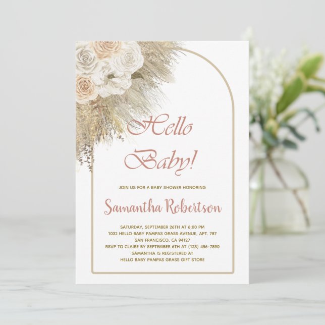 Elegant Pampas Grass Bohemian Ro Baby Shower Inbjudningar (Stående Fram)