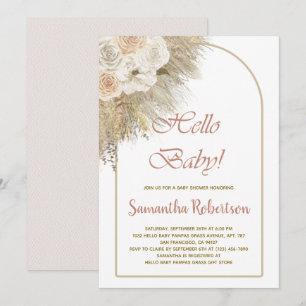 Elegant Pampas Grass Boho Blommigt Ro Baby Shower Inbjudningar