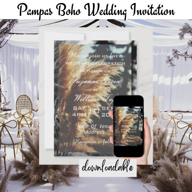 Elegant Pampas Grass Boho bröllopsinbjudan Inbjudningar (Skapare uppladdad)