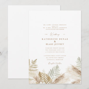 Elegant Pampas & Guld White-inbjudan Inbjudningar
