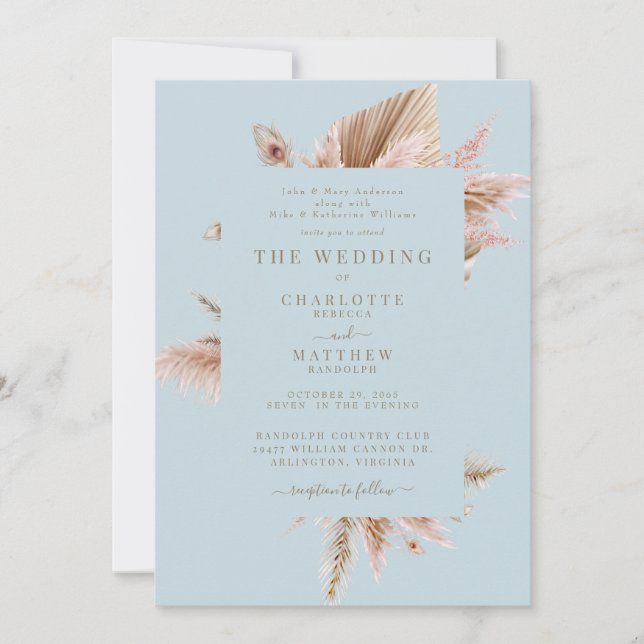 Elegant Pampas Mint Bröllopsinbjudan Inbjudningar (Framsida)