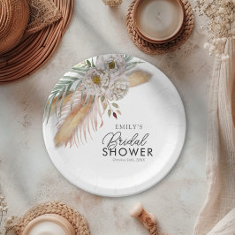 Elegant Pampas & Palm Bröllopsdusch i akvarellstil