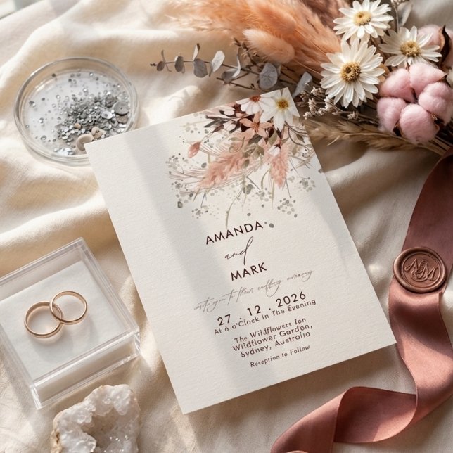 Elegant Pampasgräs Boho Vildblomma Bröllop  Inbjudningar (Skapare uppladdad)