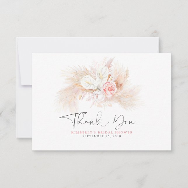 Elegant Pampasgräs Rosa Blommig Tacksamhetskort Tack Kort (Framsida)