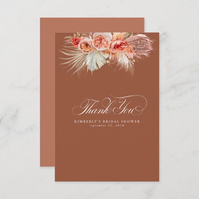 Elegant Pampasgräs Terrakotta Blommig Tacksamhet Tack Kort (Fram/baksida)