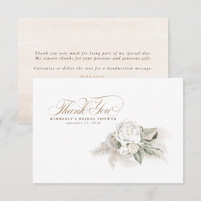 Elegant Pampasgräs Vit Blommig Tack Kort (Fram/baksida)