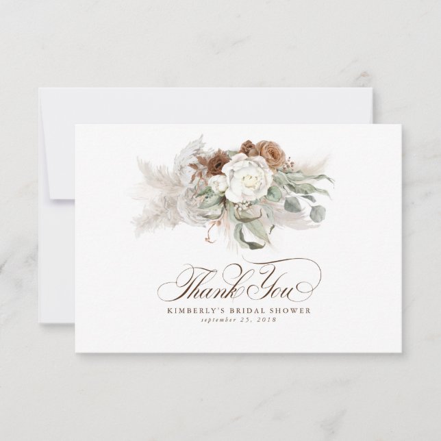 Elegant Pampasgräs Vit Blommig Tack Kort (Framsida)