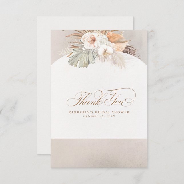 Elegant Pampasgräs Vit Blommig Tacksamhet Tack Kort (Fram/baksida)