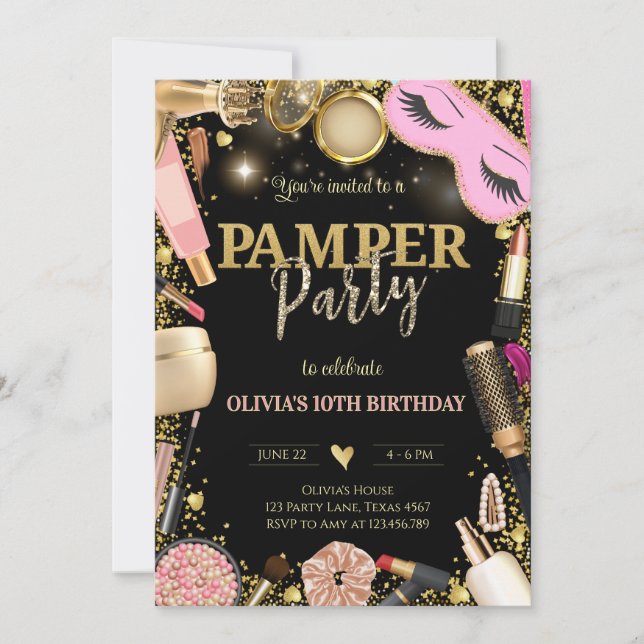 Elegant Pamper Party Birthday Inbjudningar (Framsida)