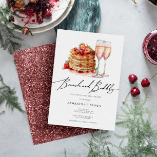 Elegant Pancakes Rosa Glitter Möhippa Brunch Inbjudningar
