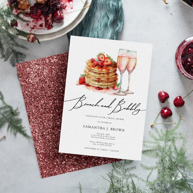 Elegant Pancakes Rosa Glitter Möhippa Brunch Inbjudningar (Skapare uppladdad)