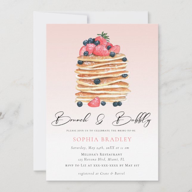Elegant Pancakes Rosa Möhippa Brunch-inbjudan Inbjudningar (Framsida)