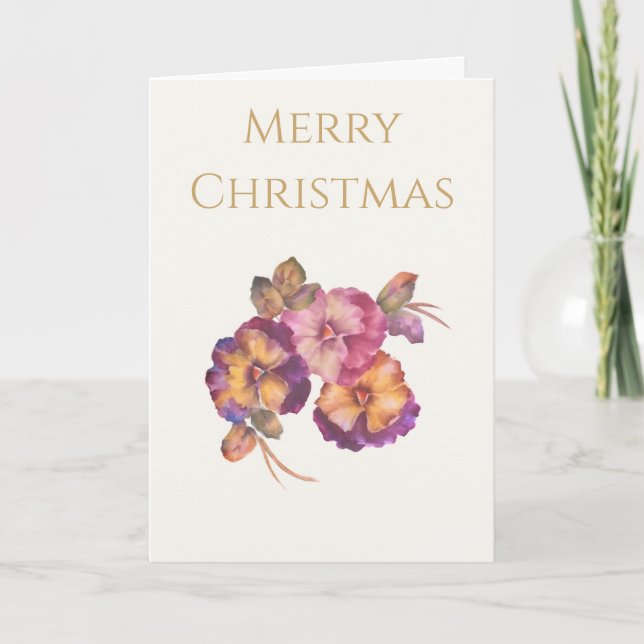 Elegant Pansy Christmas Card — Floral Holiday Gree Kort (Framsida)