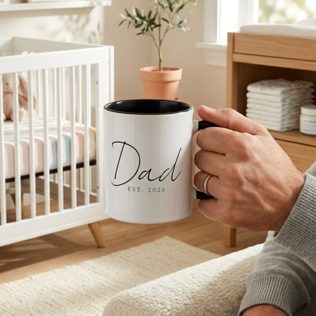 Elegant Pappa EST År Minimal Familj Skript Design Mugg (Skapare uppladdad)