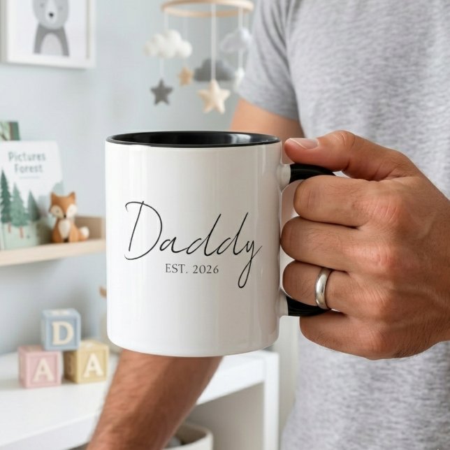Elegant Pappa EST År Minimal Familj Skript Design Mugg (Skapare uppladdad)
