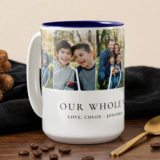 Elegant Pappa Foto Collage Fars dagssouvenir Två-Tonad Mugg (Elegant Daddy Photo Collage Fathers Day keepsake Two-Tone Coffee Mug)