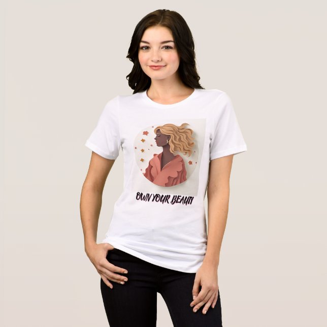 Elegant Pappert klippt kvinna med blomningsluft T Shirt (Framsida Full)