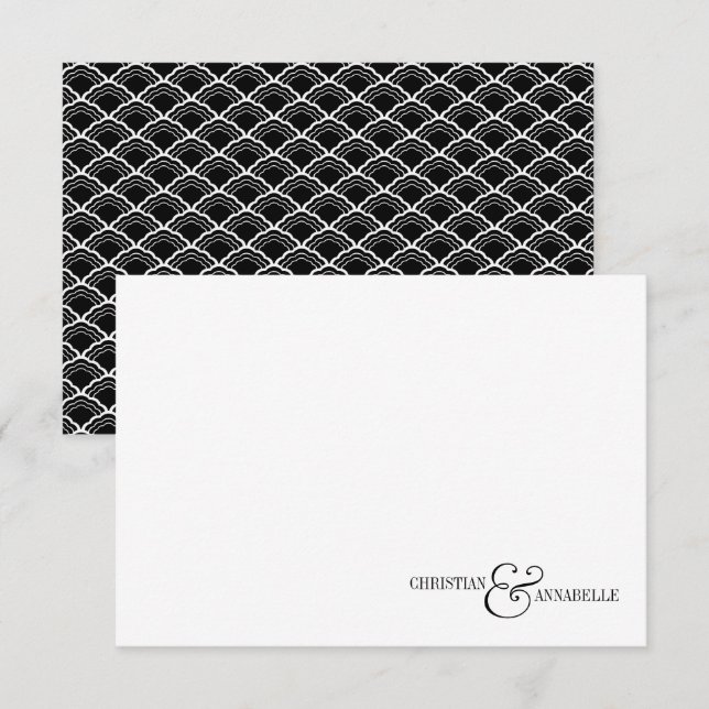 Elegant par Black Scallop Bröllop Stationery Anteckningskort (Fram/baksida)