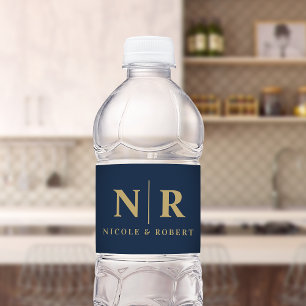 Elegant Par Bröllop Monogram Personlig Vattenflaskor Etikett