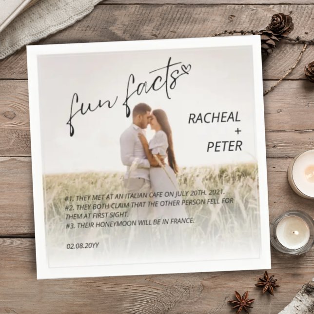 Elegant par foto Modern Roligt Facts Bröllop Pappersservett (Skapare uppladdad)