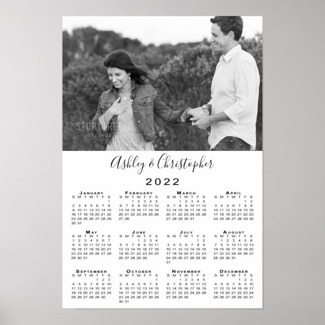Elegant par foto och Namn 2022-kalender Poster (Framsidan)