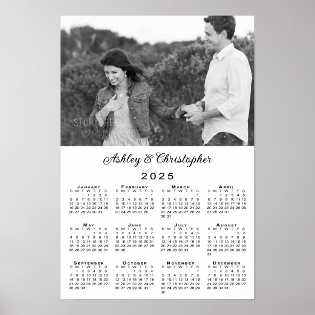 Elegant par foto och Namn 2025-kalender Poster (Framsidan)