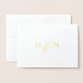 Elegant Par Monogram Bröllop Tack Folierat Kort