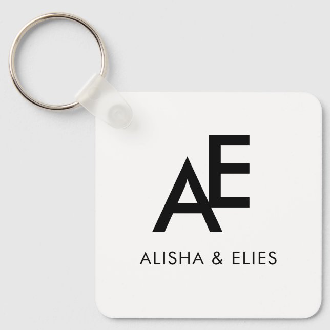 Elegant Par Monogram | Enkel Svart & Vit  Nyckelring (Framsida)