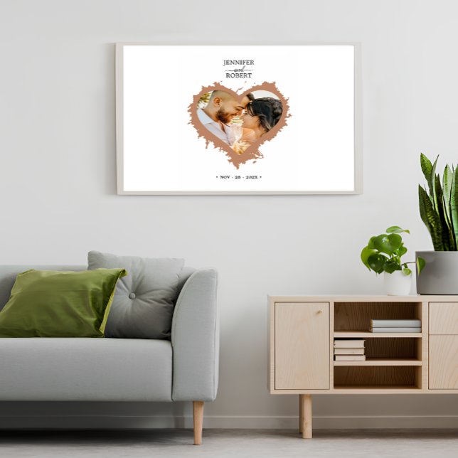 Elegant par Namn | Heart Photo Bröllop Canvastryck (Personalised Photo Wedding Canvas Print)