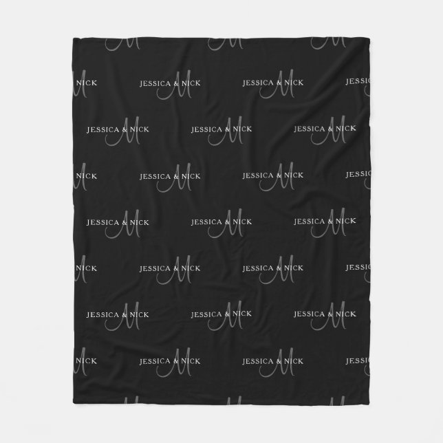Elegant Par Namn och Monogram Fleecefilt (Framsidan)