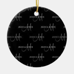 Elegant Par Namn och Monogram Julgransprydnad Keramik