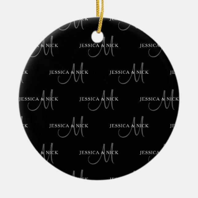 Elegant Par Namn och Monogram Julgransprydnad Keramik (Framsidan)